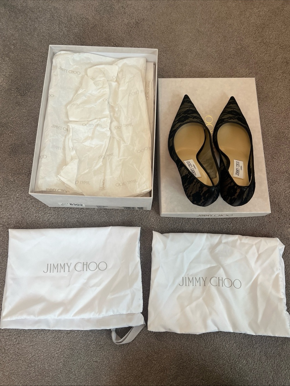 Jimmy Choo Black Lace Love Pointed Toe Pumps Size 38 - Picture 11 of 16